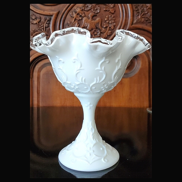 Vntg "Silver Crest Spanish Lace"  6 5/8" Compote by Fenton - Picture 2 of 8